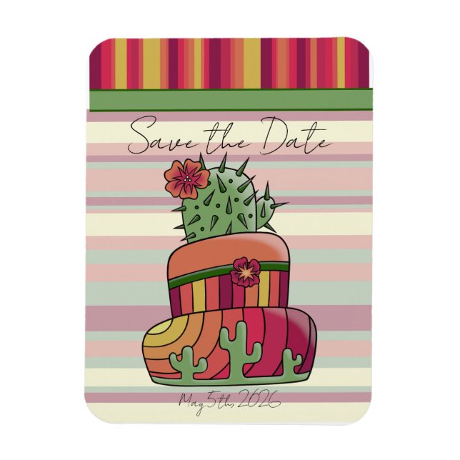 Magnet Flexible Cactus Wedding Cake "Save the Date" (Vertical)