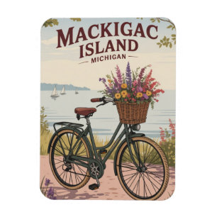 Magnet Flexible Cadeau Vintage Mackinac Island Michigan avec Fleur