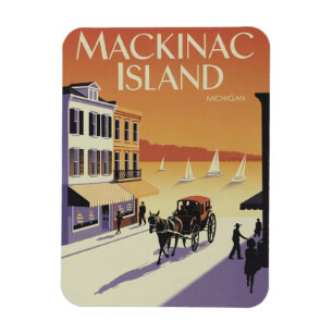 Magnet Flexible Cadeau Vintage Mackinac Island Michigan avec Fleur