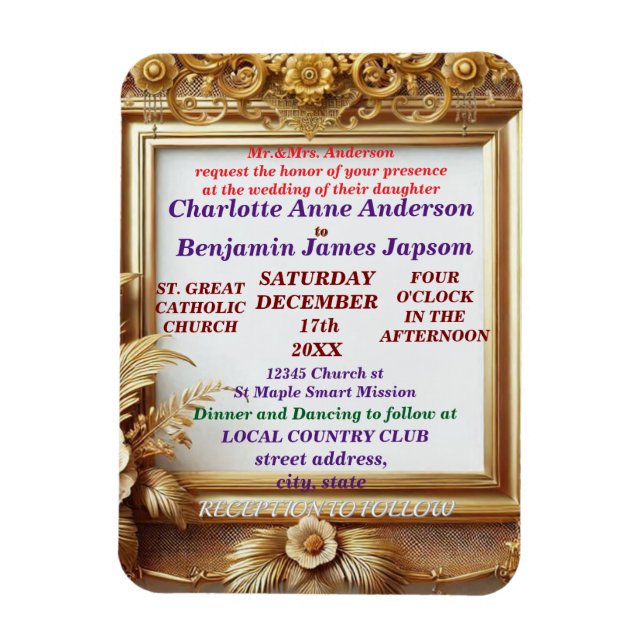 Magnet Flexible Cadre botanique floral doré 3D (Vertical)