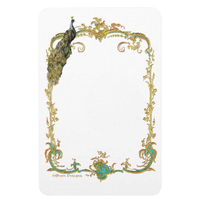 Magnet Flexible Cadre Peacock & Gold Fiigree (Vertical)