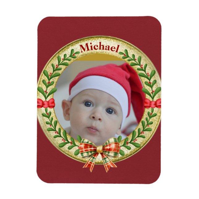 Magnet Flexible Cadre photo personnalisé et couronne de Noël (Vertical)
