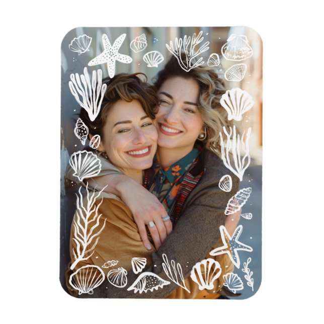 Magnet Flexible Cadres de coquillages blancs Photo personnalisée (Vertical)