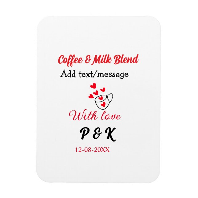 Magnet Flexible Café & lait mélange amour couple café coeur rouge  (Vertical)