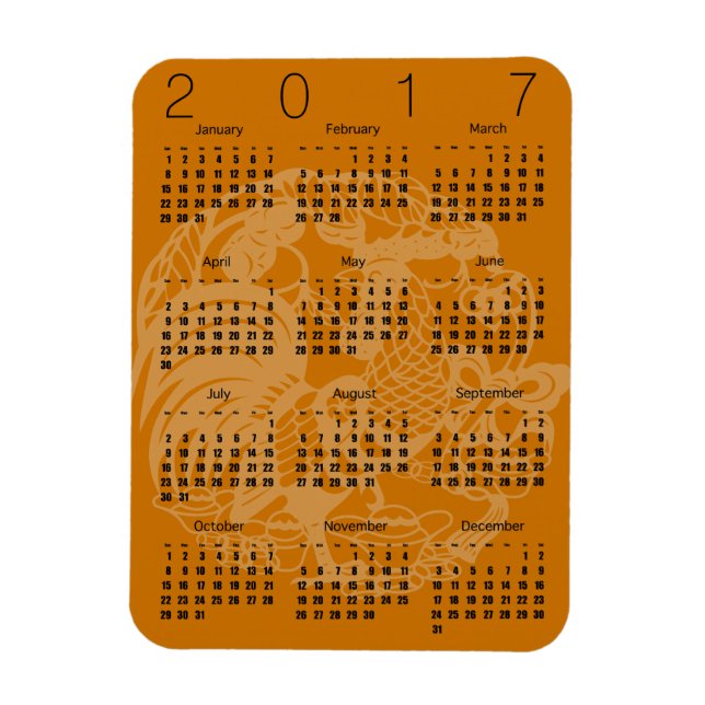 Magnet Flexible Calendrier 2017 du coq de papier Choisir la couleu (Vertical)