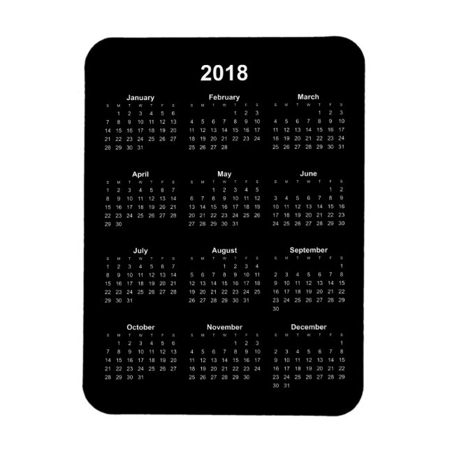 Magnet Flexible Calendrier 2018 - Texte blanc avec Arrière - plan  (Vertical)