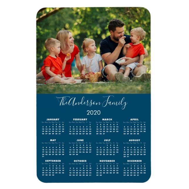 Magnet Flexible Calendrier 2020 Votre photo Nom de famille (Vertical)
