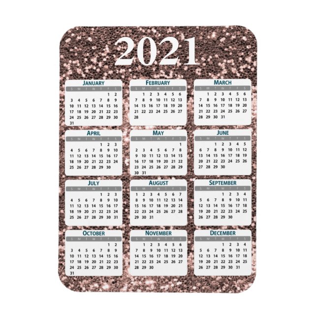 Magnet Flexible Calendrier 2021 de Parties scintillant de l'année  (Vertical)