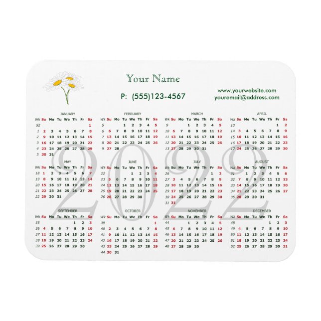 Magnet Flexible Calendrier 2022 pour l'aimant de l'entreprise (Horizontal)