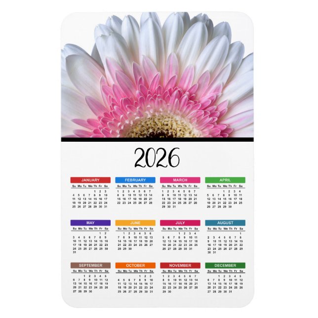 Magnet Flexible Calendrier 2023 aux marguerites gerbera roses et b (Vertical)