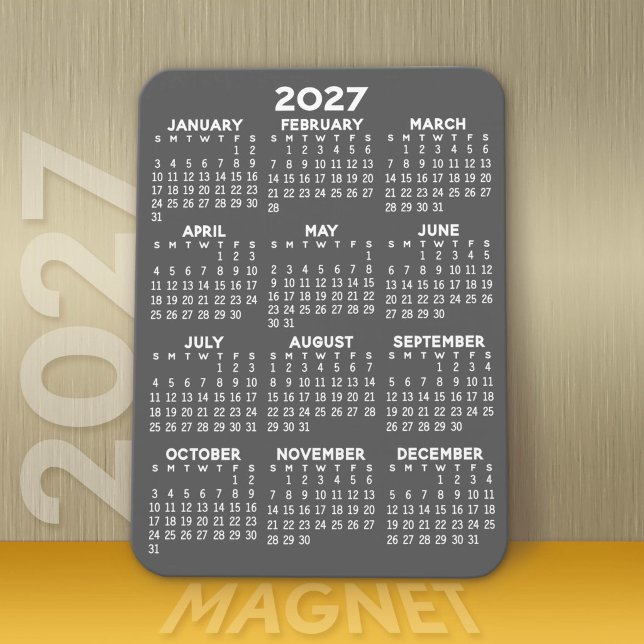Magnet Flexible Calendrier 2023 - Mini calendrier gris basique (Modern 2027 Calendar Magnet)
