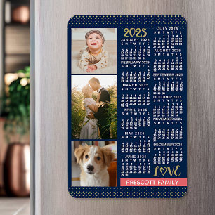 Magnet Flexible Calendrier 2025 Navy Corail Or Collage photo de fa