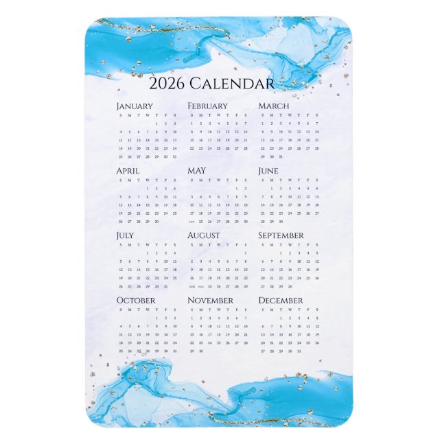 Magnet Flexible Calendrier 2026 Vagues marbrées Tropical Turquoise (Vertical)