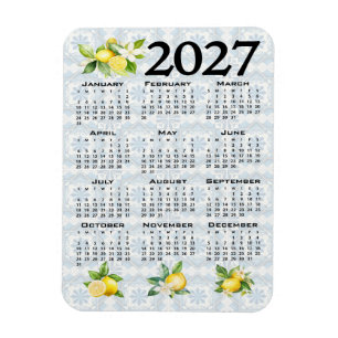 Magnet Flexible Calendrier 2027 Citrons Carreaux Italiens Méditerr