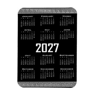 Magnet Flexible Calendrier 2027, Frise grecque, Blanc sur noir