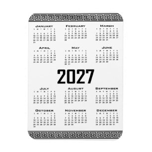 Magnet Flexible Calendrier 2027, Frise grecque, Noir sur Blanc