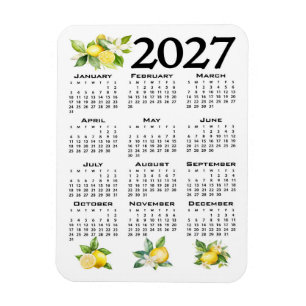 Magnet Flexible Calendrier 2027 style italien Citrons Blanc