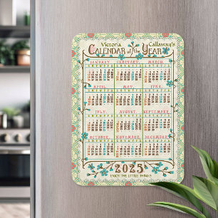 Magnet Flexible Calendrier annuel 2025 Art nouveau victorien   Sur