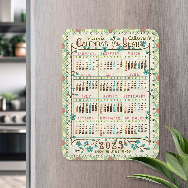 Magnet Flexible Calendrier annuel 2025 Art nouveau victorien | Sur (Créateur téléchargé)