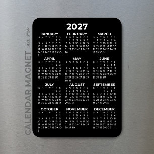 Magnet Flexible Calendrier annuel 2027 Basique Minimal Mini Noir