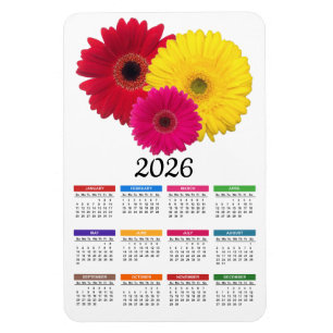 Magnet Flexible Calendrier de marguerite 2026 rose jaune rouge Ger