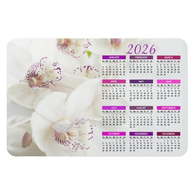 Magnet Flexible Calendrier des orchidées blanches et violettes 202 (Horizontal)
