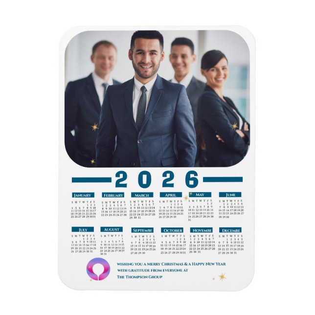 Magnet Flexible Calendrier des photos d'entreprise 2026 Fêtes d'af (Vertical)