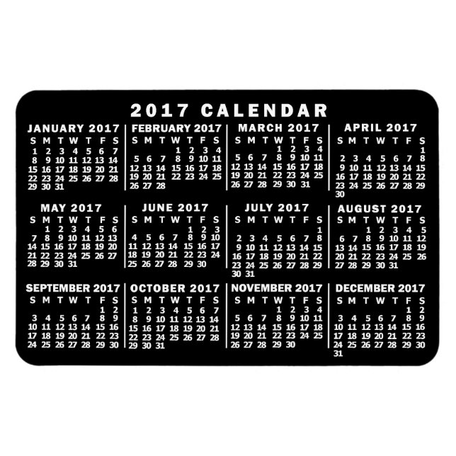 Magnet Flexible Calendrier mensuel 2017 Classic noir et blanc (Horizontal)