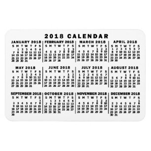 Magnet Flexible Calendrier mensuel 2018 Année Classique Blanc et N