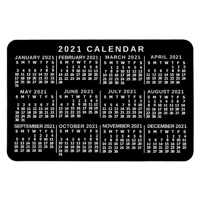 Magnet Flexible Calendrier mensuel 2021 - Noir et blanc (Horizontal)