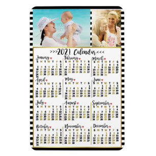Magnet Flexible Calendrier mensuel 2021 rayé Photos personnalisé