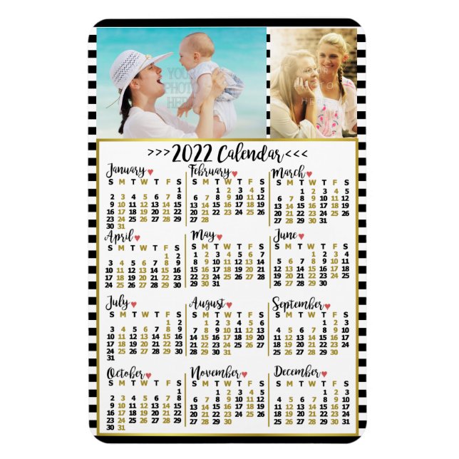 Magnet Flexible Calendrier mensuel 2022 avec rayures et photos per (Vertical)