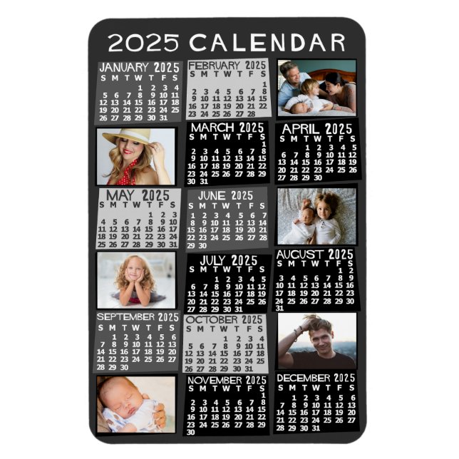 Magnet Flexible Calendrier mensuel de l'année 2025 Modèle Noir Col (Vertical)