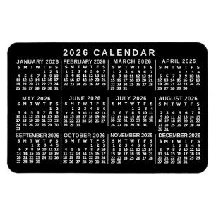 Magnet Flexible Calendrier mensuel de l'année 2026 Classique Noir 