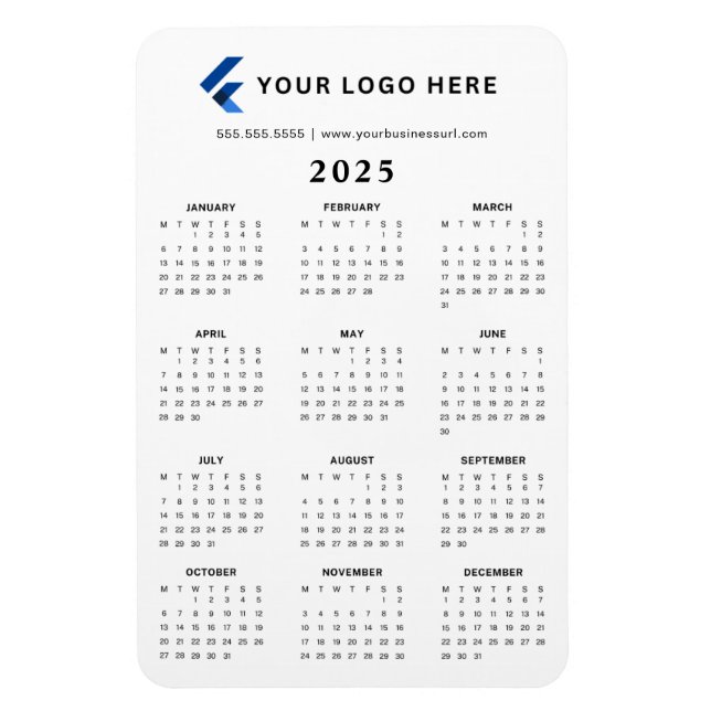 Magnet Flexible Calendrier mensuel du logo minimaliste 2025 (Vertical)