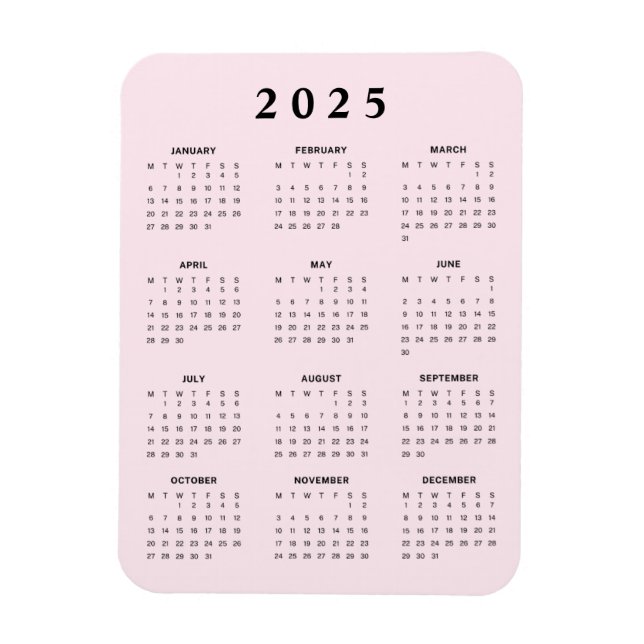 Magnet Flexible Calendrier mensuel Pink 2025 (Vertical)