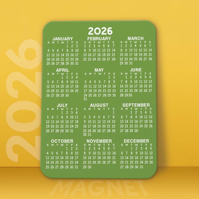 Magnet Flexible Calendrier - minimum de base vert et blanc moderne (2026 Calendar Magnet)