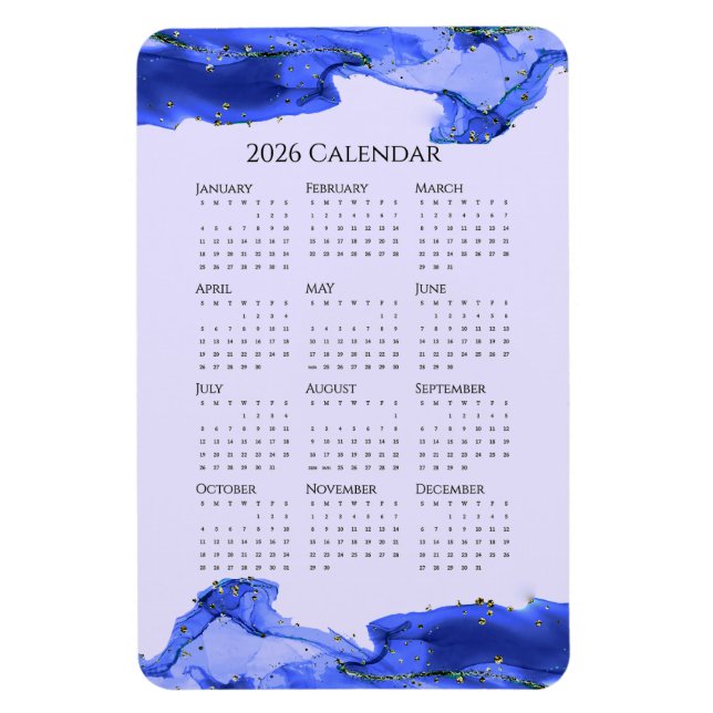 Magnet Flexible Calendrier Ocean Blue Marbled Waves 2026 (Vertical)