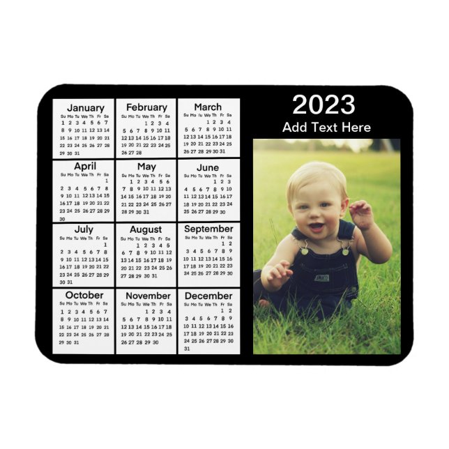 Magnet Flexible Calendrier photo Mini noir 2023 (Horizontal)