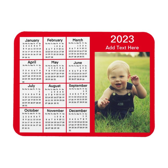 Magnet Flexible Calendrier photo Red Mini 2023 (Horizontal)