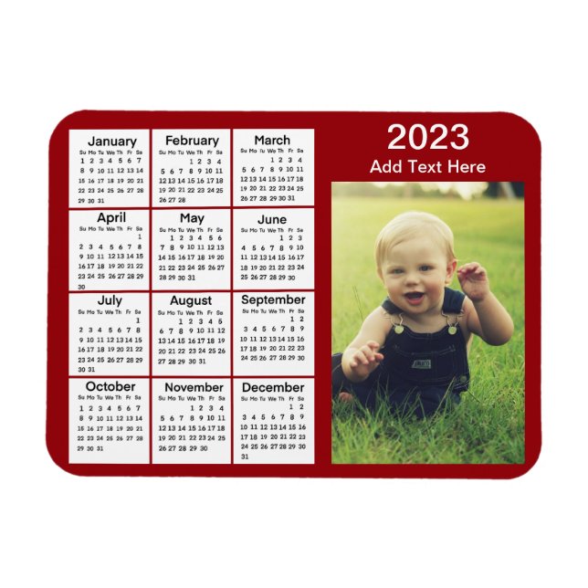 Magnet Flexible Calendrier photo Red Mini 2023 (Horizontal)