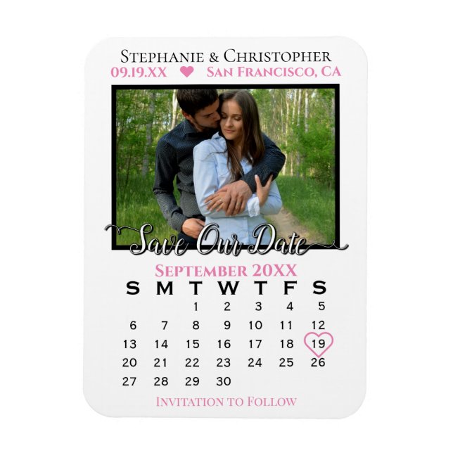 Magnet Flexible Calendrier photo rose et blanc Enregistrer notre d (Vertical)