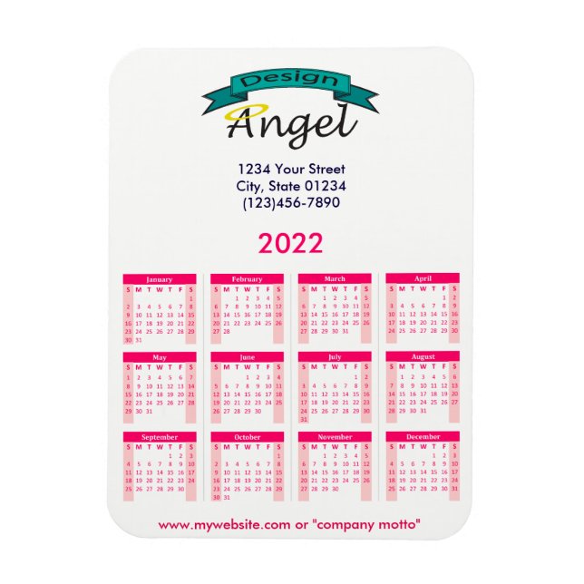 Magnet Flexible Calendrier rose 2022 de votre logo (Vertical)