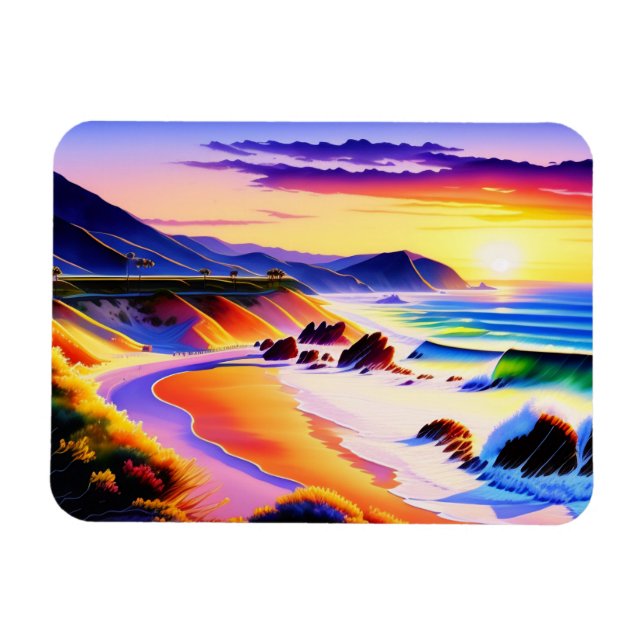 Magnet Flexible Californie Coastline Sunset Watercolor (Horizontal)