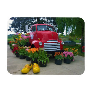 Magnet Flexible Camion rouge avec tulipes, Oregon