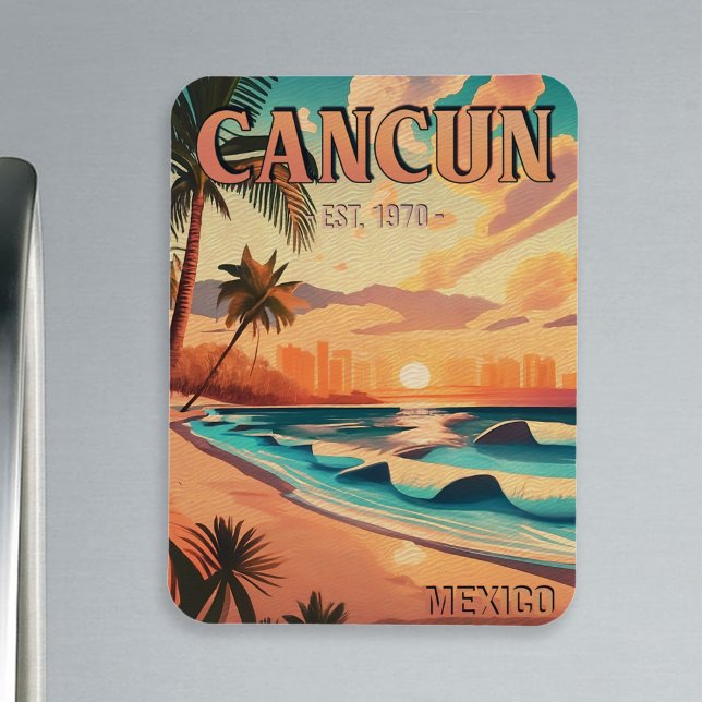Magnet Flexible Cancún Mexique Palm Tree Sunset Voyage Souvenir (Créateur téléchargé)