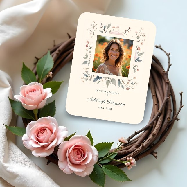 Magnet Flexible Candid Delicate Pastel Floral Frame Photo Funeral  (Candid Delicate Floral Frame Photo Funeral Magnets Cards in Soft Pastel Colors.)