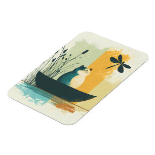 Magnet Flexible Canot de chat blanc minimaliste Abstrait Lake Chub