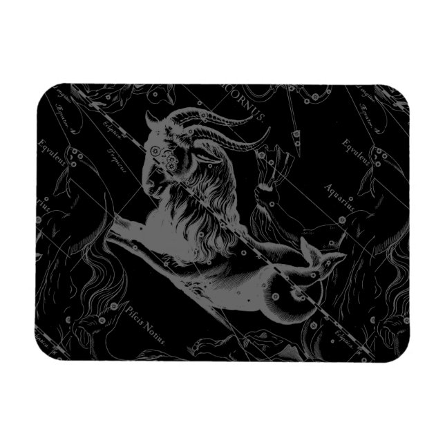 Magnet Flexible Capricorne Constellation Hevelius 1690 sur Noir (Horizontal)