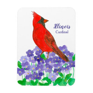 Magnet Flexible Cardinal Bird Violet Fleurs d'Aquarelle